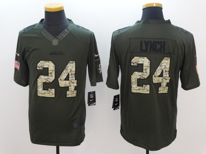 Men's Seattle Seahawks Marshawn Lynch #24 Army Green Jersey